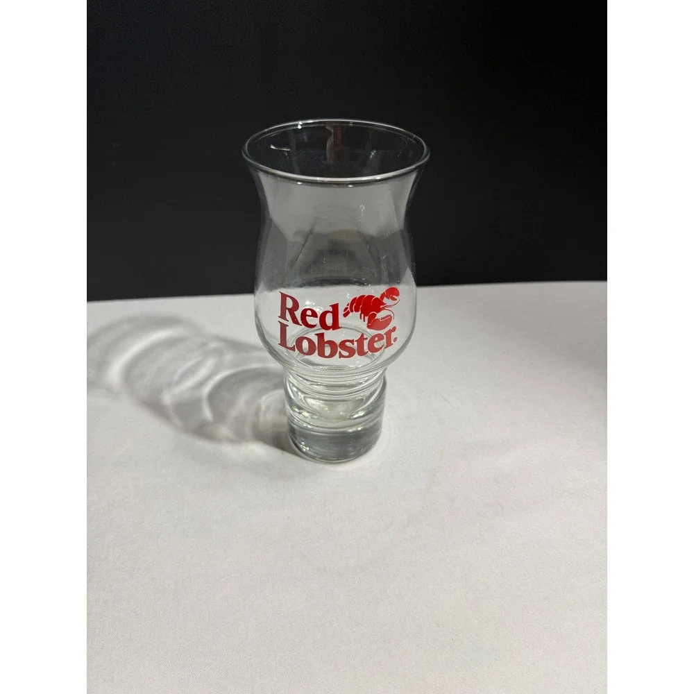 Vintage Red Lobster Hurricane Cocktail Glass Clear Heavy Base Barware Collection